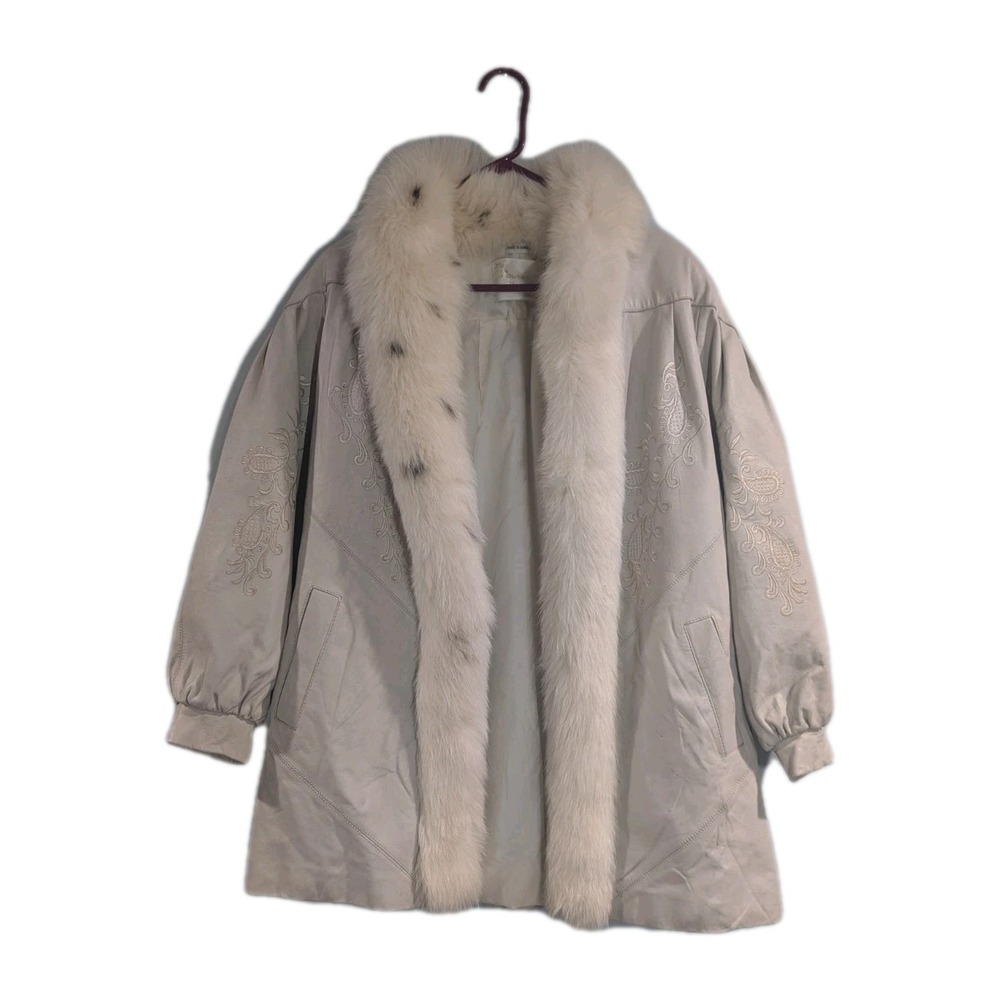Womens Leather Coat Faux Fur Laura Rachel Collection Quiet Luxury Old Money XL